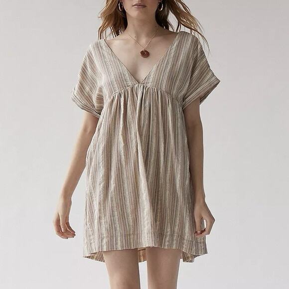 Urban Outfitters Dresses & Skirts - Urban Outfitters Dress Womens L Serendipity Mini Babydoll Wide Boxy Linen Stripe